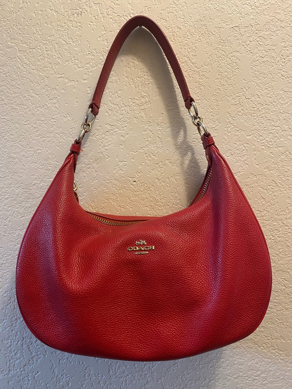 Coach Pebbled Leather Tabby Hobo Bag Cherry Red